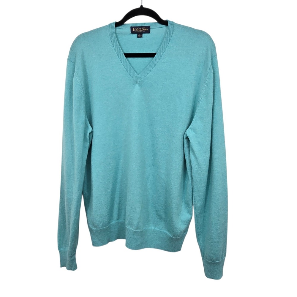Brooks Brothers V-neck Cashmere Silk Sweater Men's LG Blue Preppy Casual Luxury